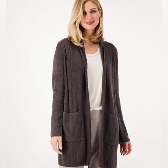 Barefoot Dreams Carbon CozyChic Lite Essential Cable Cardigan.  Size Medium - Picture 2 of 8